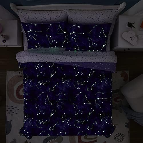 Twin Kids Comforter Set with Glow in the Dark Galaxy Design