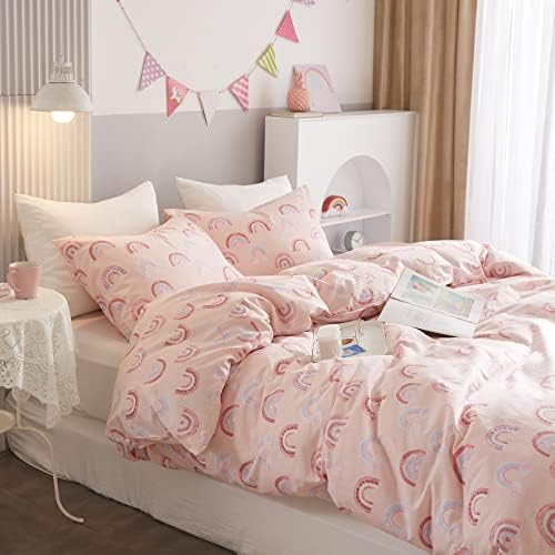 Ivellow Rainbow Pink Twin Duvet Cover Set 3Pcs