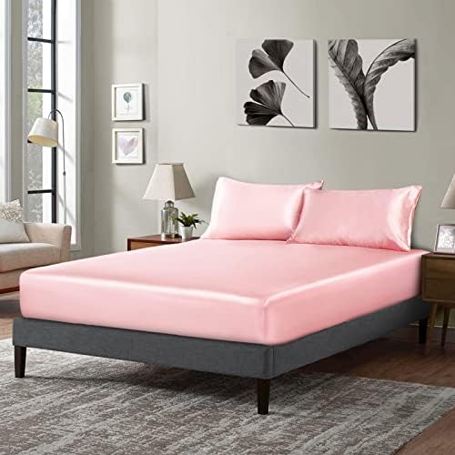 P Pothuiny Satin Fitted Sheet Twin XL Blush Pink