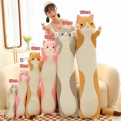 Somao Long Cat Plush Pillow - 90cm Pink Throw Pillow for Kids