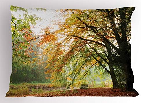 Ambesonne Forest Pillow Sham - Autumn Scene with Faded Leaves