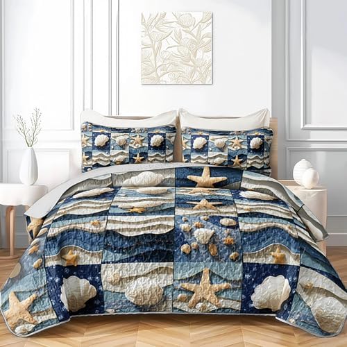 QOOMO Coastal Quilt Set Twin Size 3 Piece