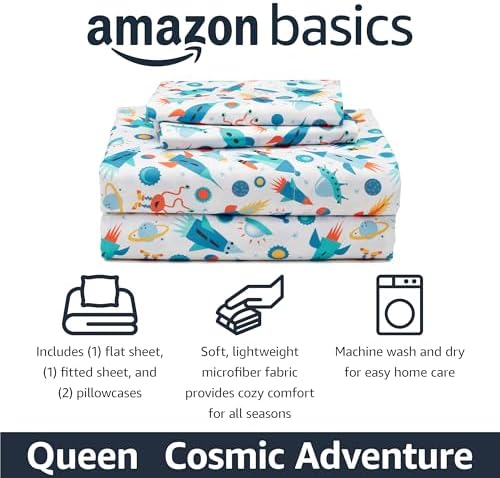 Amazon Basics Microfiber Kids Sheet Set Queen Cosmic Adventure