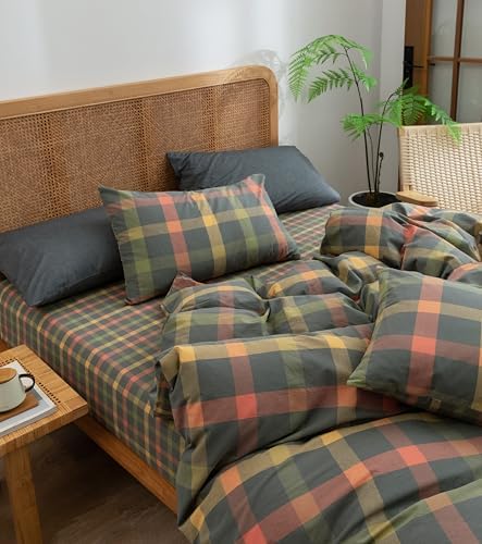 VM VOUGEMARKET Queen Plaid Fitted Sheet with 15 Deep Pocket