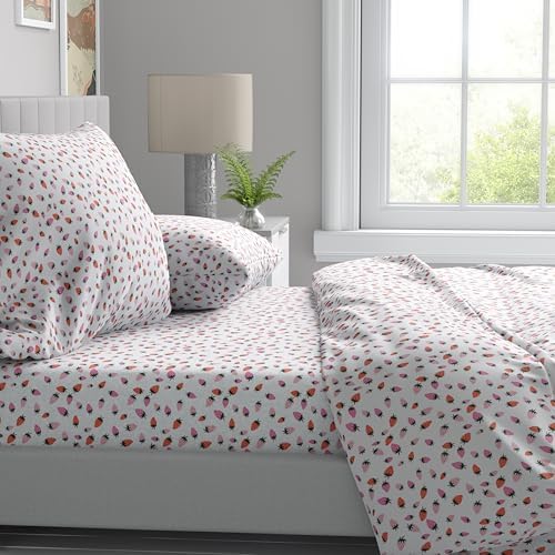 Strawberries Kids Full Size Bed Sheet Set 4 Piece