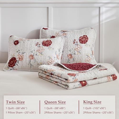 Shxime Floral Quilt Set 3 Pieces Queen Size
