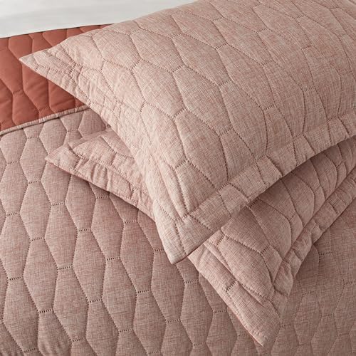 Chic Home Nyla 3-Piece Queen Quilt Set - Brick Red Hexagon Pattern