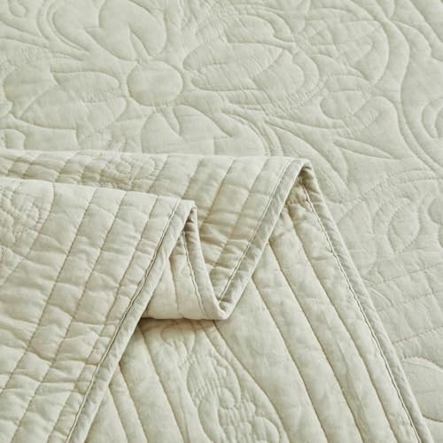 WINLIFE 100 Cotton Quilt Set Full Queen 90x98 Inch Beige