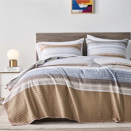 KAKIJUMN Twin Quilt Bedding Set with Patchwork Stripes