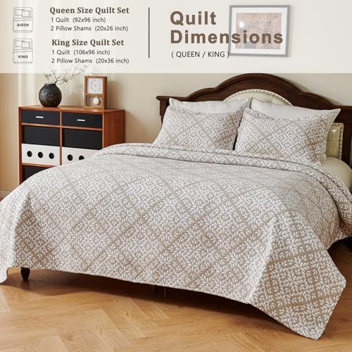 EVENHUG Reversible Leaf Cotton Quilt Set King Size