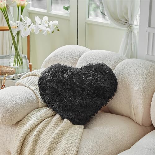 MOOWOO Fluffy Heart Pillow Faux Fur Throw Cushion 40x40cm