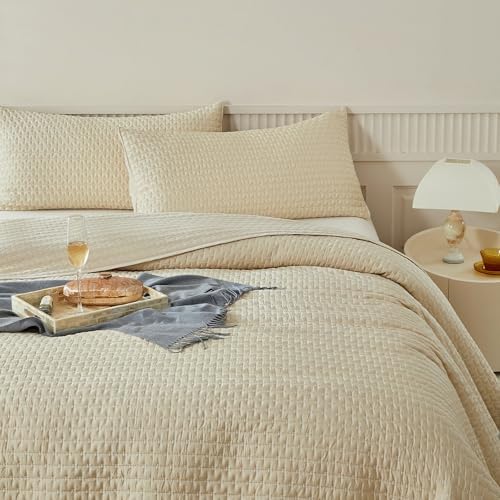 WARMDERN Beige King Quilt Set Cooling Summer Quilt for Hot Sleepers