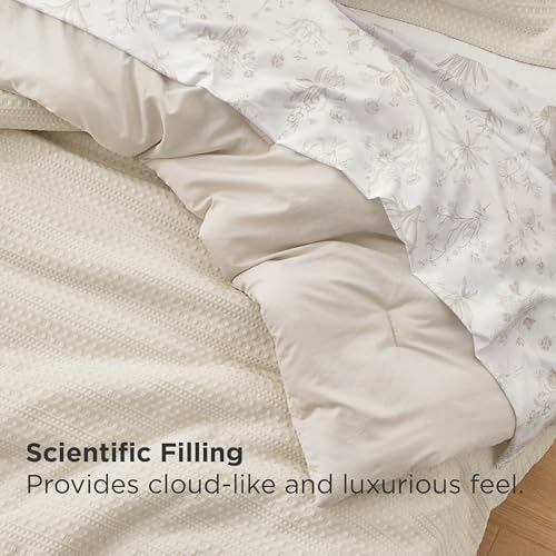 Bedsure King Comforter Set - Beige Floral 4-Piece Waffle Bedding