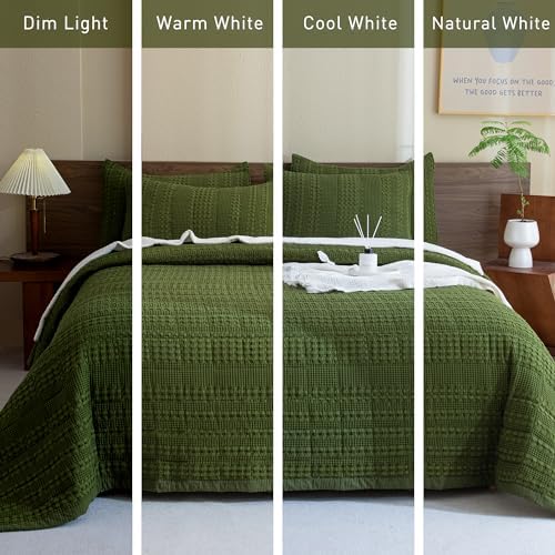 CozyTide Queen Quilt Set 3 Pieces Olive Green Waffle Weave