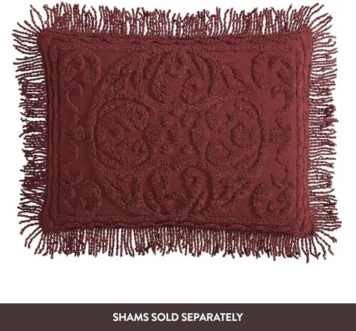 Beatrice Home Fashions Medallion Chenille Bedspread Queen Burgundy 1