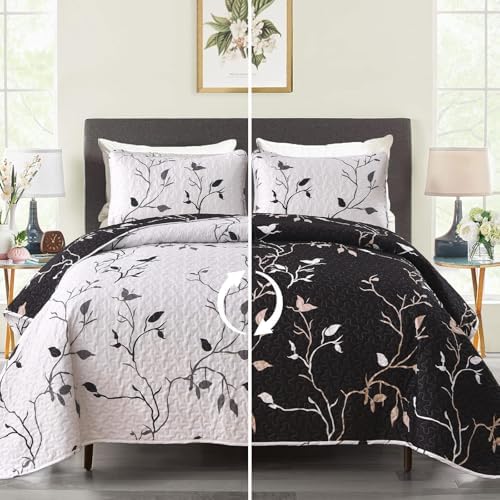 DJY Reversible Floral Quilt Set 3 Piece King Size