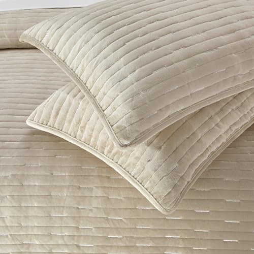 Chic Home Castiel Queen 3-Piece Velvet Quilt Set - Beige