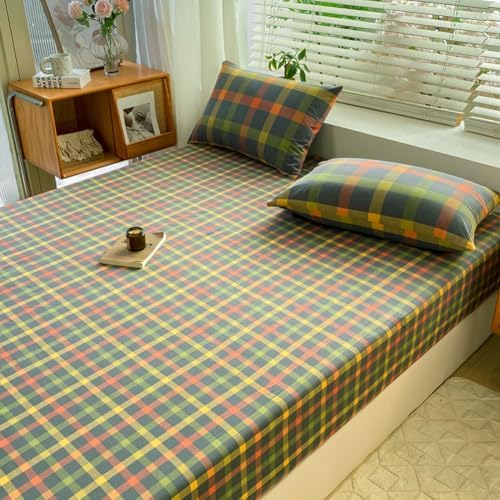 VM VOUGEMARKET Queen Plaid Fitted Sheet with 15 Deep Pocket