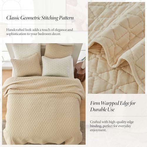 SimpleOpulence Cotton Quilt Set Queen Size Khaki 3-Piece