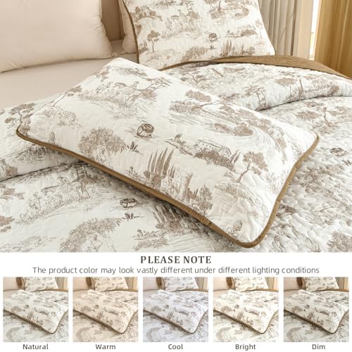 Drucon Khaki Quilt Set King Size - 3 Piece Farmhouse Bedding