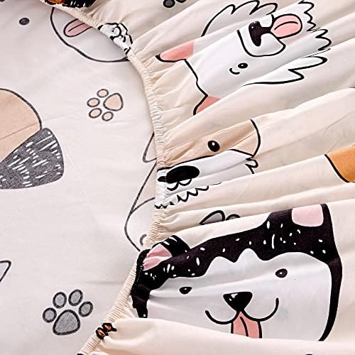 KWLOVER 2PCS Soft Fitted Sheet Pillowcase Set - Doggy Printed Pattern for Kids