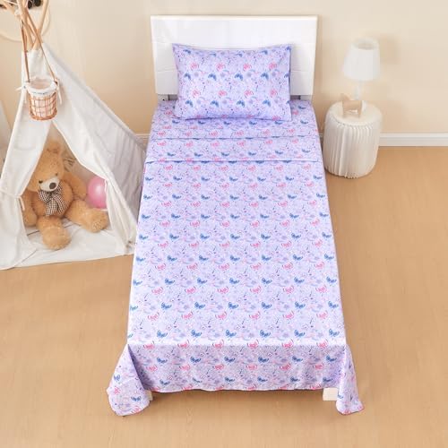 Kids Sheet Set Twin Size 3 Pcs Floral Butterfly Pattern