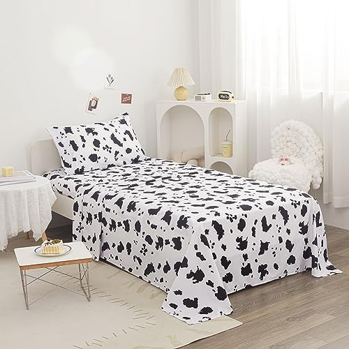 Viviland 3-Piece Cow Print Twin Sheet Set for Kids