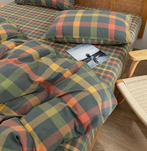 VM VOUGEMARKET Queen Plaid Fitted Sheet with 15 Deep Pocket