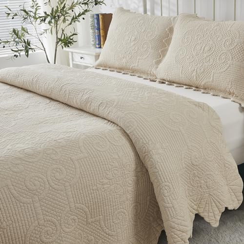 Brandream Beige Quilt Set King Size 3Pcs