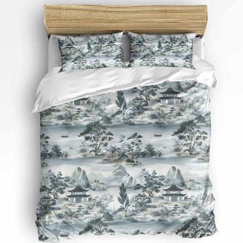 Boanket 3-Piece Queen Duvet Set with Zipper Modern Art Retro Design
