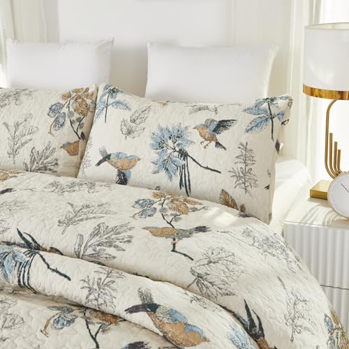 Brandream Birds Comforter Set Queen 3Pcs Beige