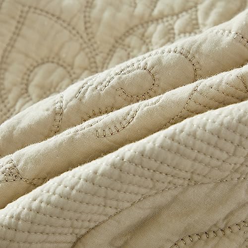 Brandream Queen Size Quilt Set 3-Piece Cotton Beige