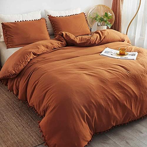 ETDIFFE Burnt Orange Duvet Cover Set Queen Size 3pc