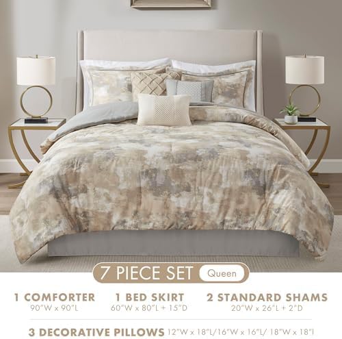 Madison Park Gray Queen Comforter Set 7 Piece