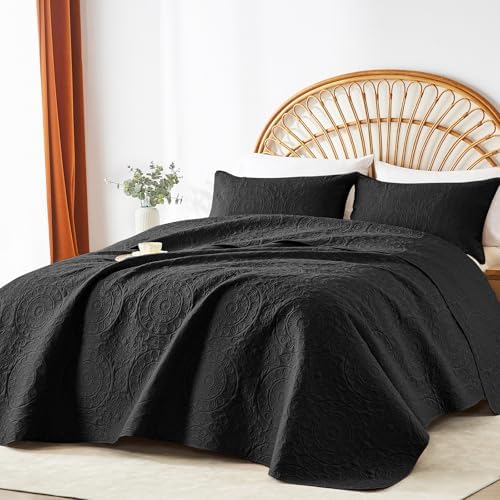 WURUIBO Black Quilt Set Queen Size Bedding