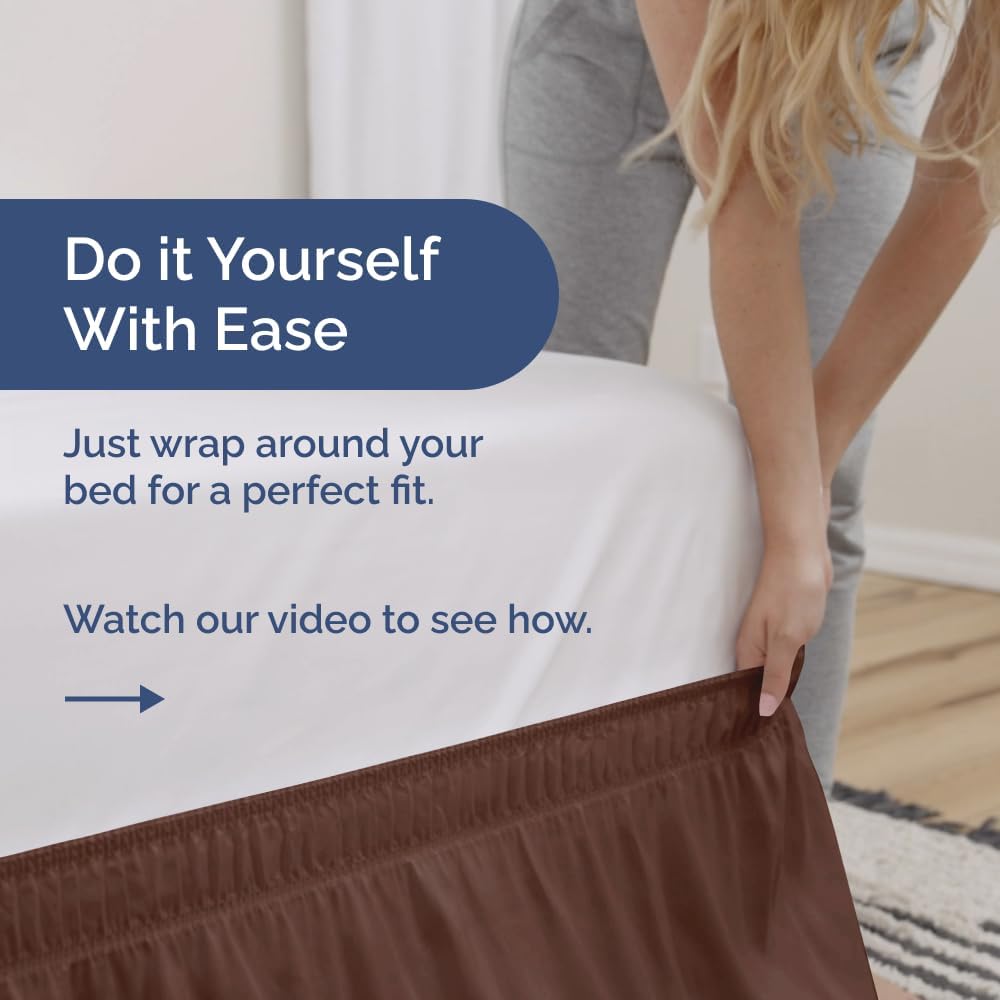 Wrap Around Dust Ruffle Bed Skirt 2 Pillowcases Bundle - Brown