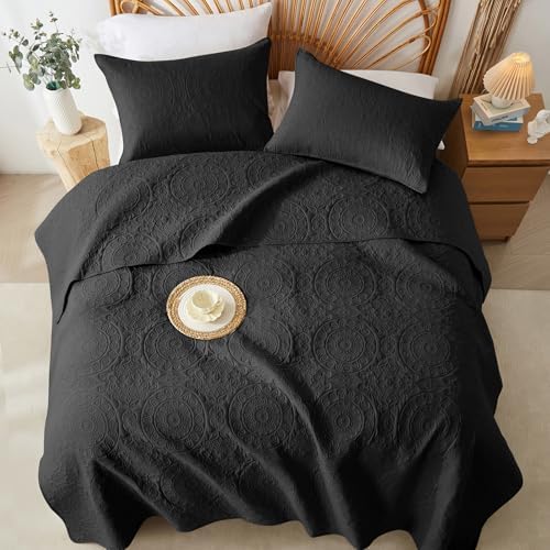 WURUIBO Black Quilt Set Queen Size Bedding