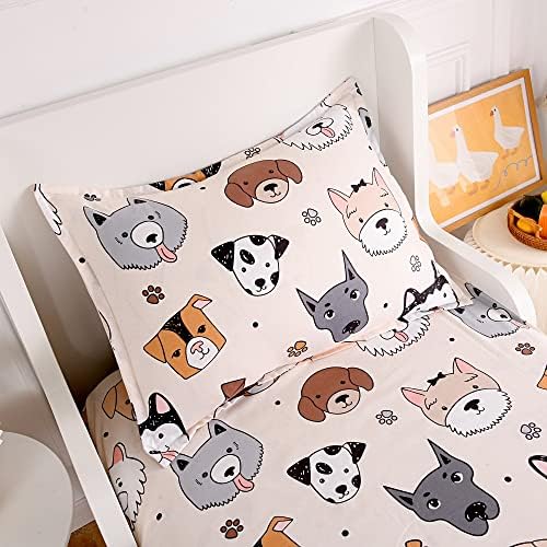 KWLOVER 2PCS Soft Fitted Sheet Pillowcase Set - Doggy Printed Pattern for Kids
