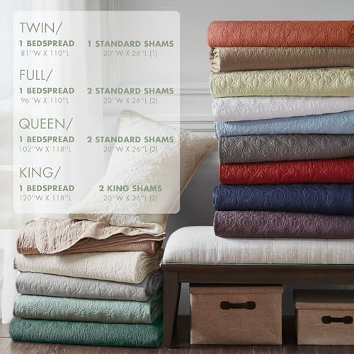 Madison Park Quebec Reversible Bedspread Set - Seafoam Damask