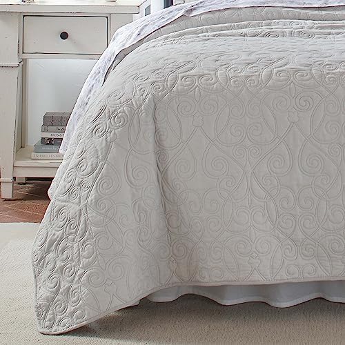 Laura Ashley Felicity Quilt Set - King 100 Cotton Soft Grey