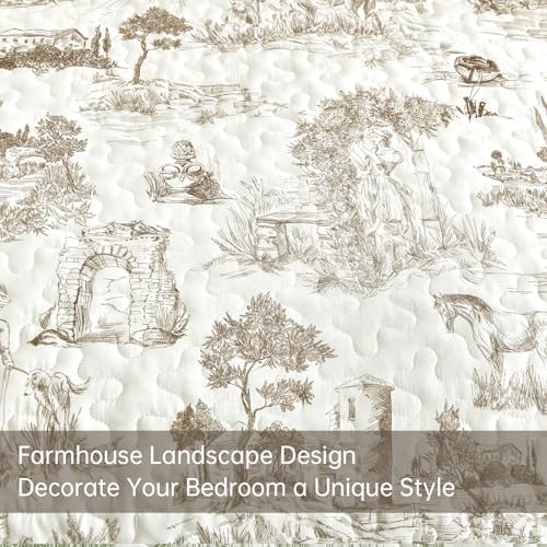 Drucon Khaki Quilt Set King Size - 3 Piece Farmhouse Bedding