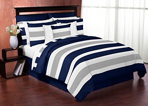 Navy and Grey Stripe Unisex Throw Pillow Covers Set of 2 18x18