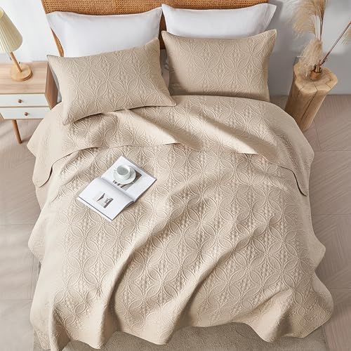 WURUIBO Full Queen Quilt Set Beige Microfiber