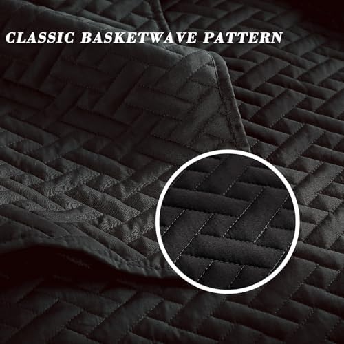 Exclusivo Mezcla Full Queen Quilt Set with Basket Weave Pattern Black