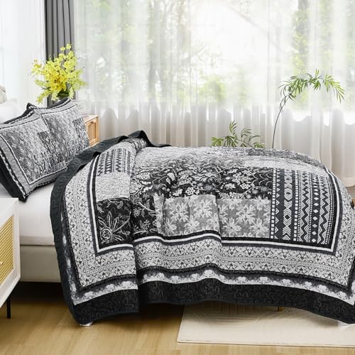 WONGS BEDDING Black Quilt Set King Size 3 Pieces