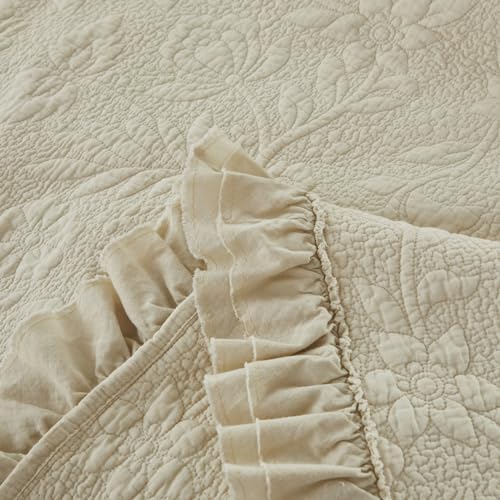 Brandream Queen Quilt Set 3-Piece Cotton Beige