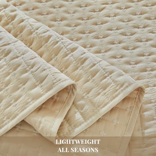 WARMDERN Beige King Quilt Set Cooling Summer Quilt for Hot Sleepers