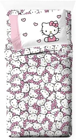 Jay Franco Hello Kitty Pink Stripes Hearts Twin Sheet Set