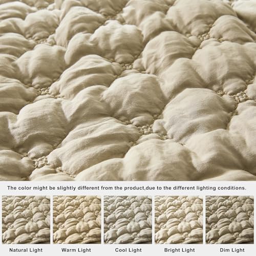 HomeSerene Beige King Quilt Set with 2 Shams