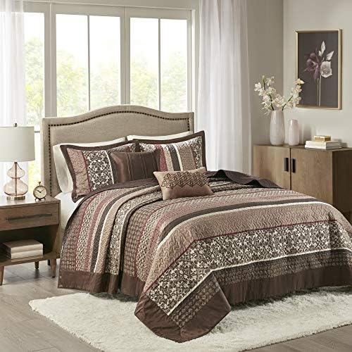 Madison Park Princeton Reversible Quilted Bedspread Set Queen 102x118 Red 5 Piece 1